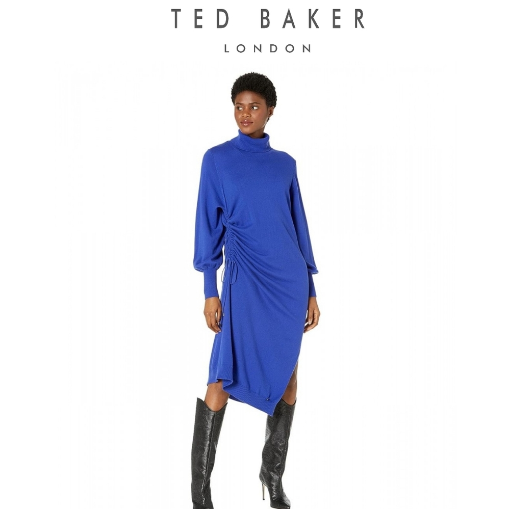 NWT Ted Baker Aavvaa Knitted Dress With Ruched Side Detail  With Side Split Sz 4